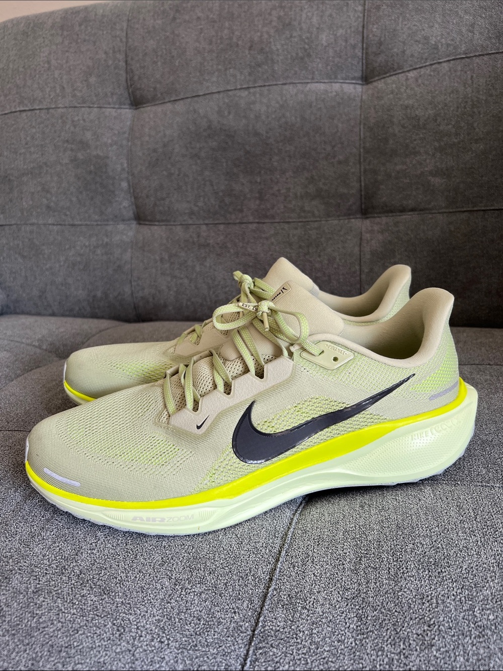 Nike men’s running shoes 
Size 15
Light greens with neon accent